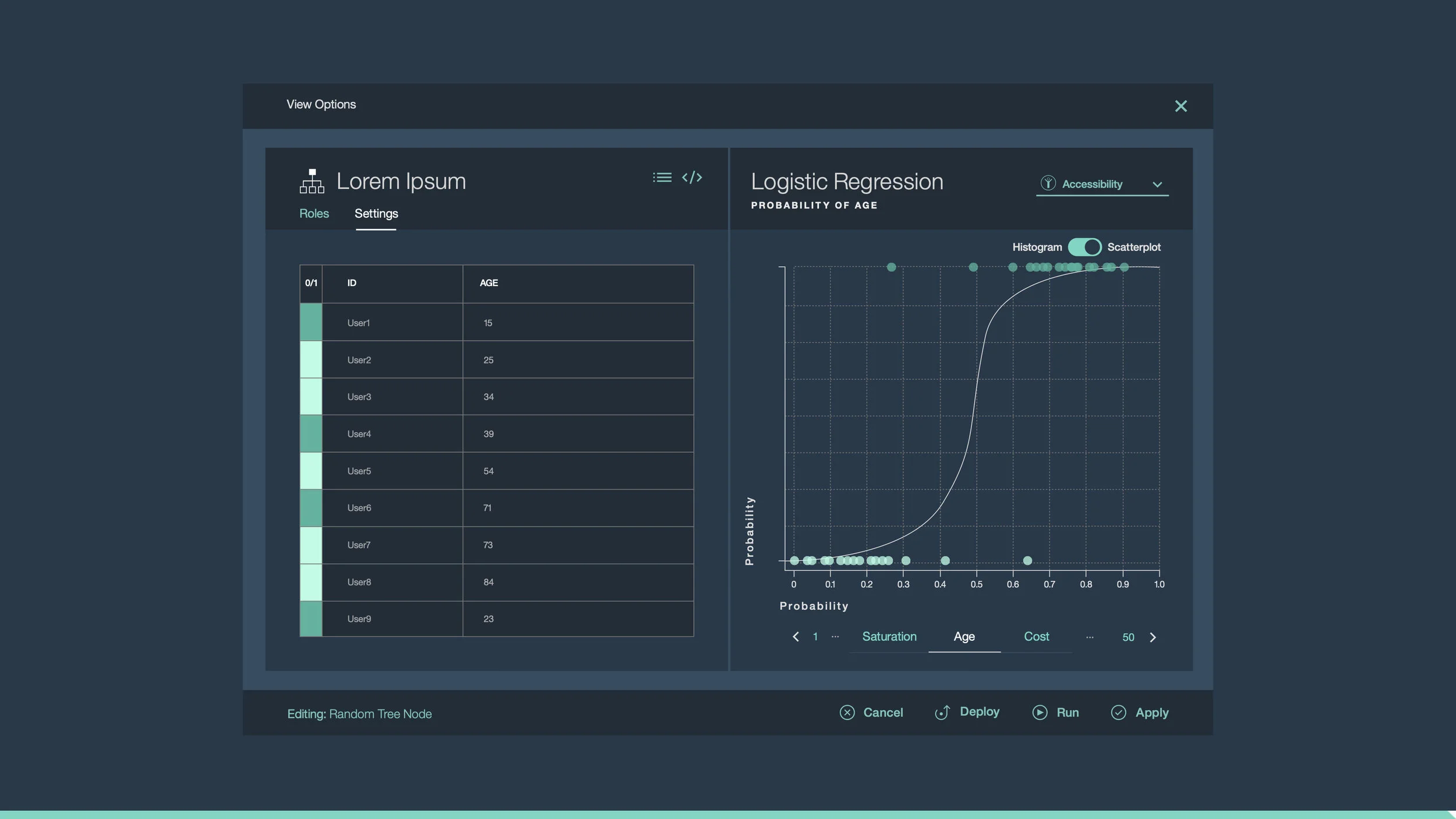 Neural network diagram with highlight interactions