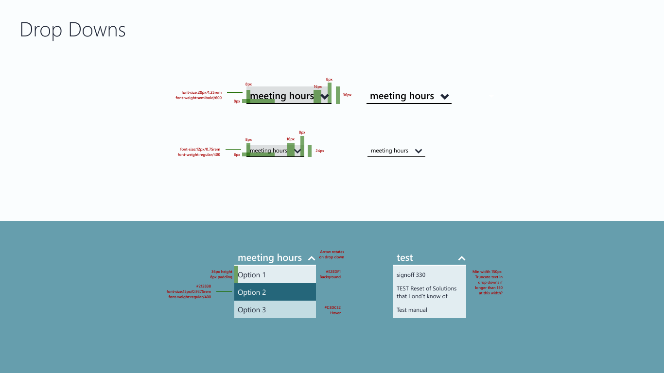 Dropdown component specs