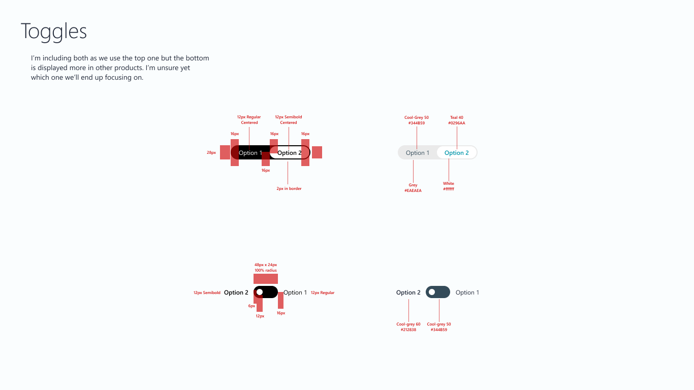 Toggle component specifications