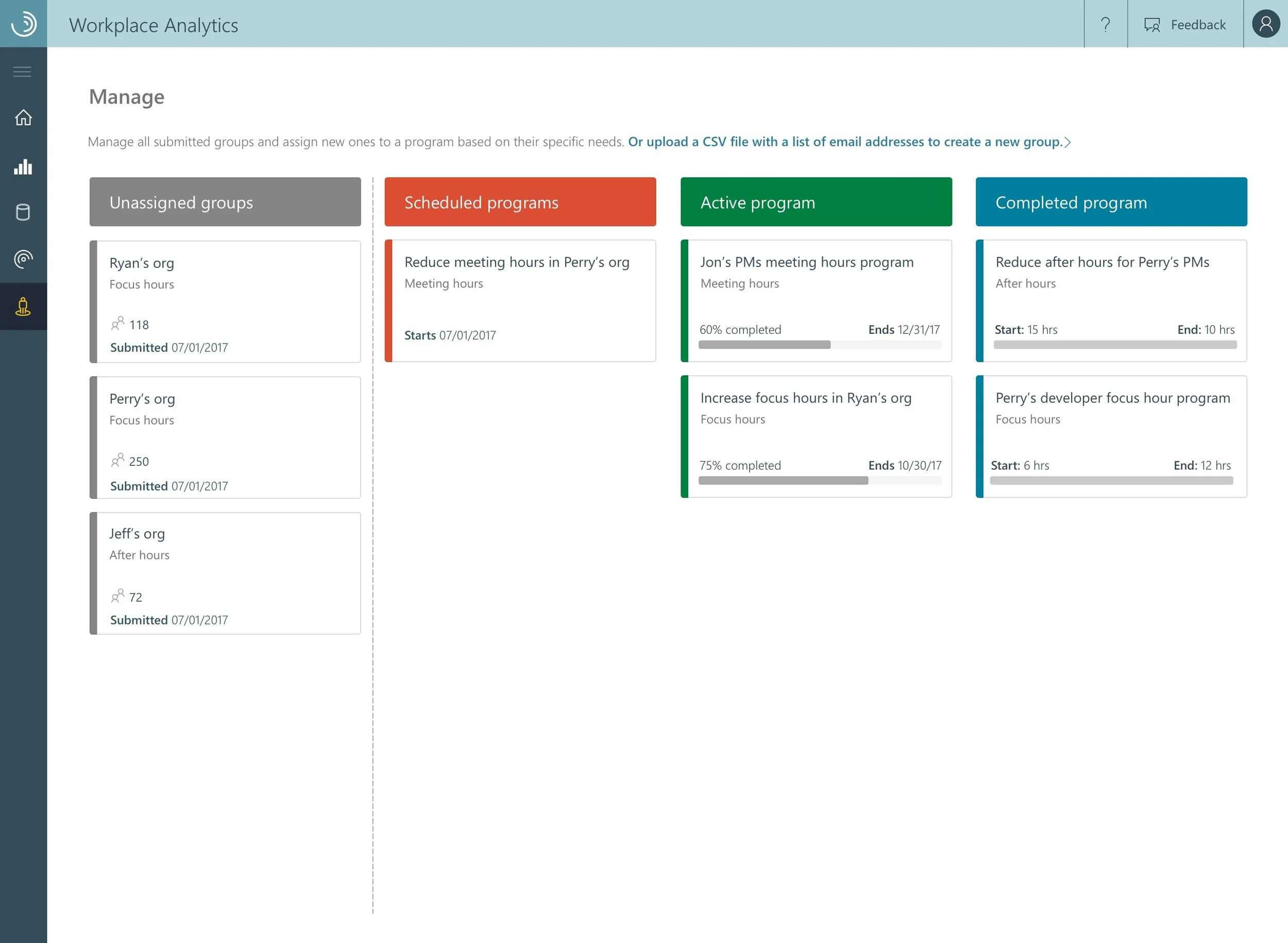 Manage page interface