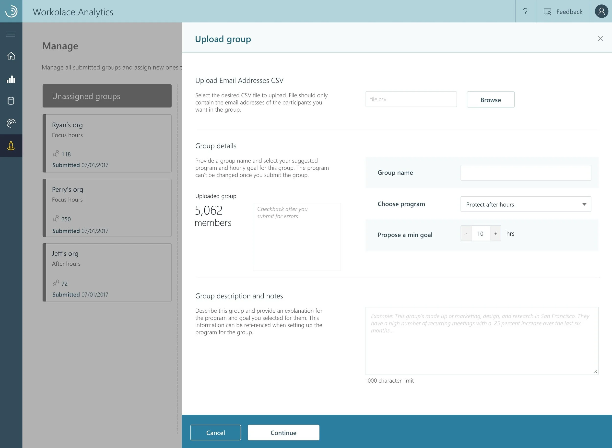 Manage panel interface